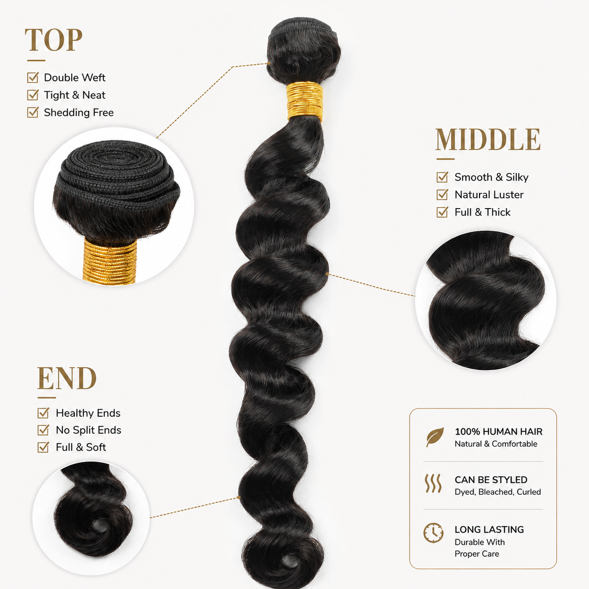 CAVORA loose deep wave human hair bundles details
