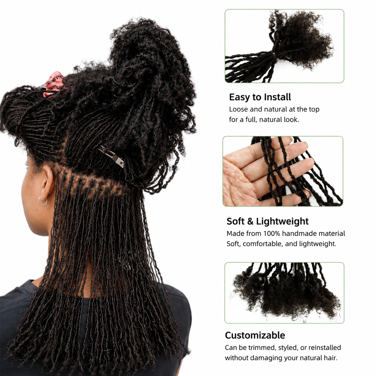 CAVORA Sisterlocs Mircrolocs Human Hair Locs Extensions Natural Black 0.2cm – 20 PCS