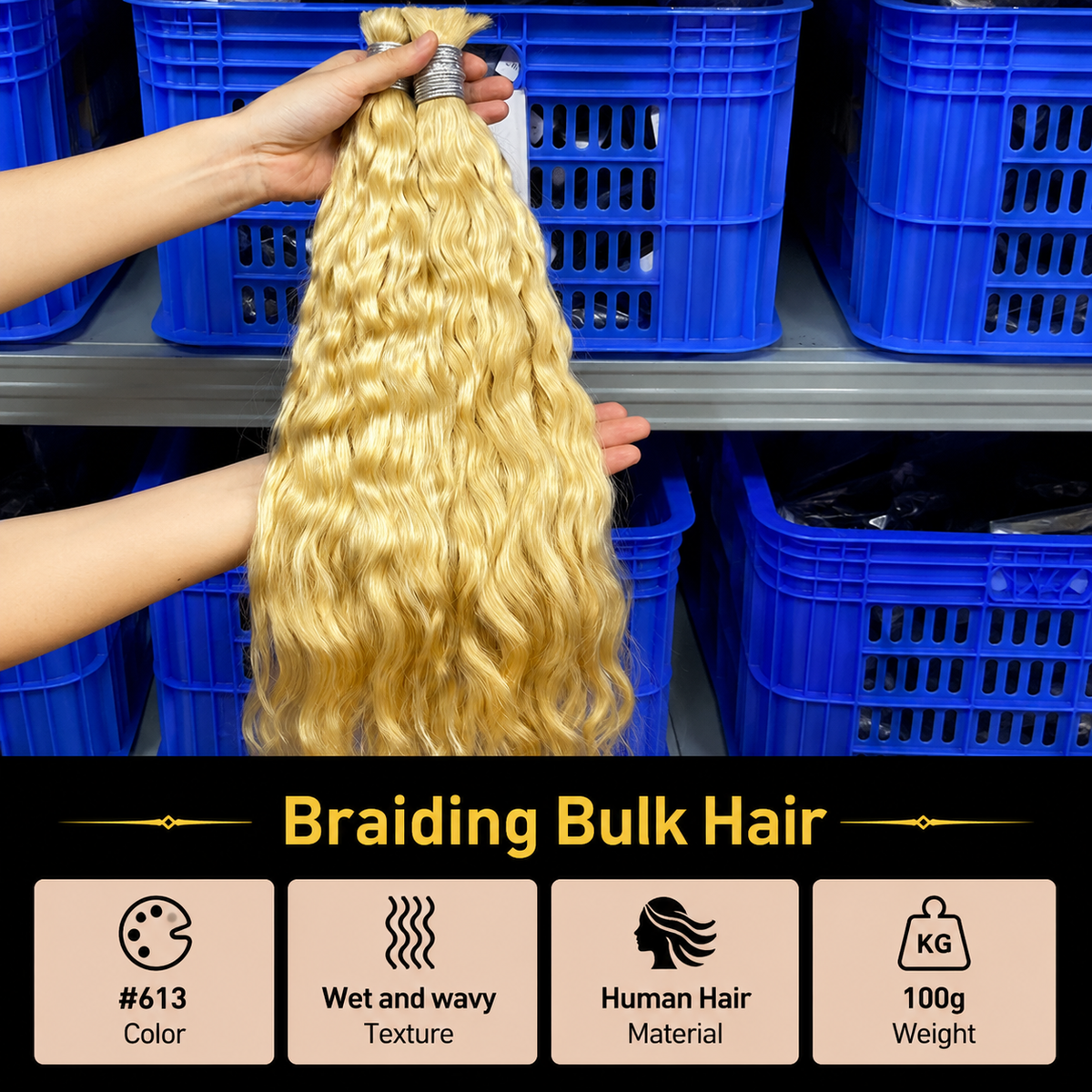 Braiding bulk hair wet and wavy 613 color