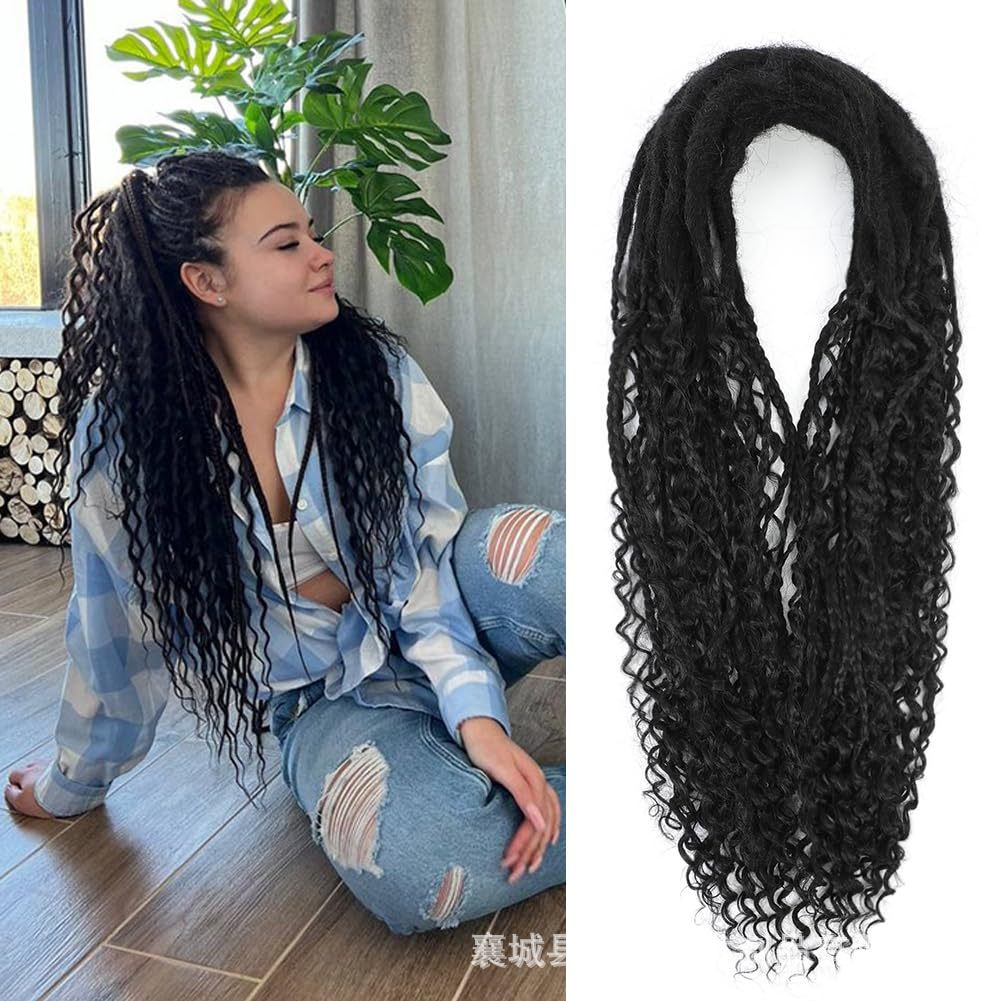 Black double-ended boho box braids with curly three-strand design