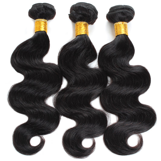 Natural black body wave human hair bundles