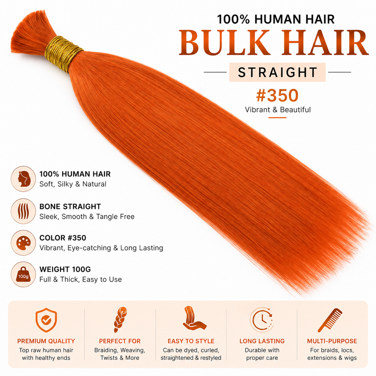 bulk hair bone straight texture