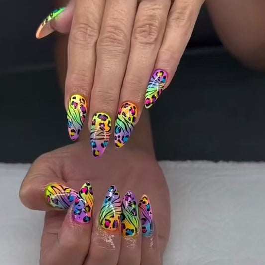 cavora Back to School Press-On Nails – Cute Trendy Styles – Neon Leopard reusable false nails
