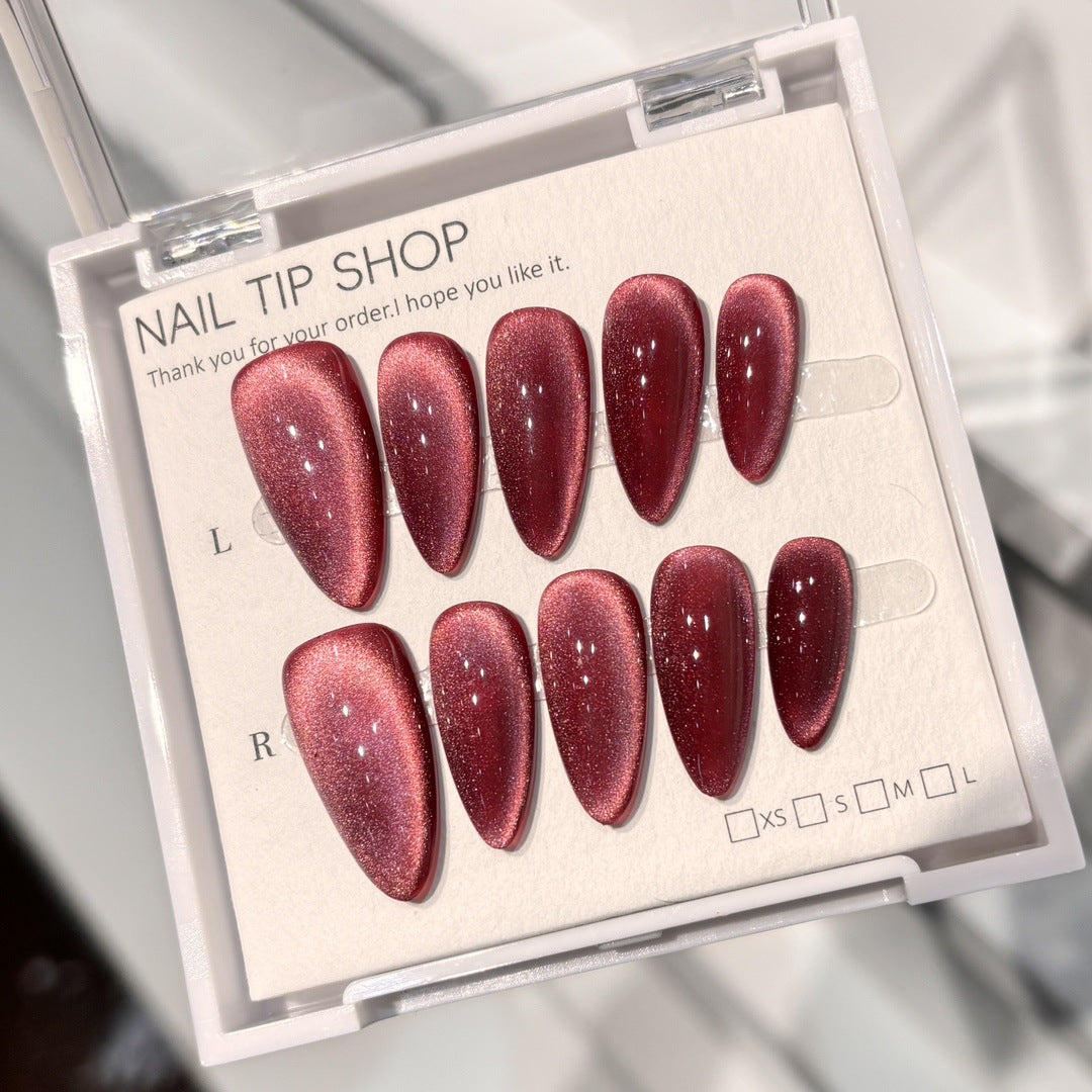 cavora Back to School Press-On Nails – Cute Trendy Styles – Cherry Cat Eye reusable false nails