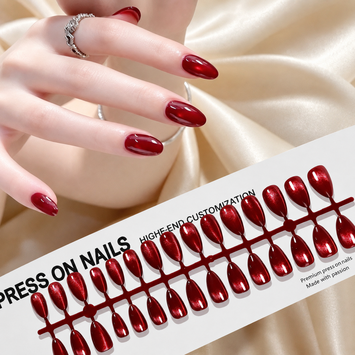 cavora Press-On Nails – Everyday Cat Eye Crystal & Glam Styles – French Fine Glitter reusable false nails