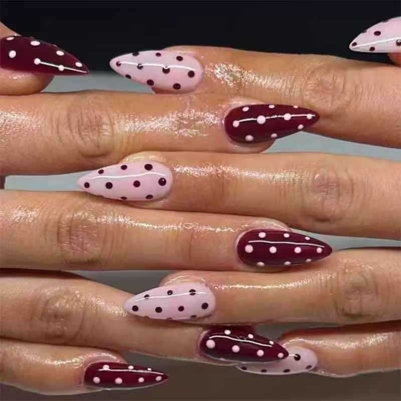 cavora Back to School Press-On Nails – Cute Trendy Styles – Red Polka Dot reusable false nails