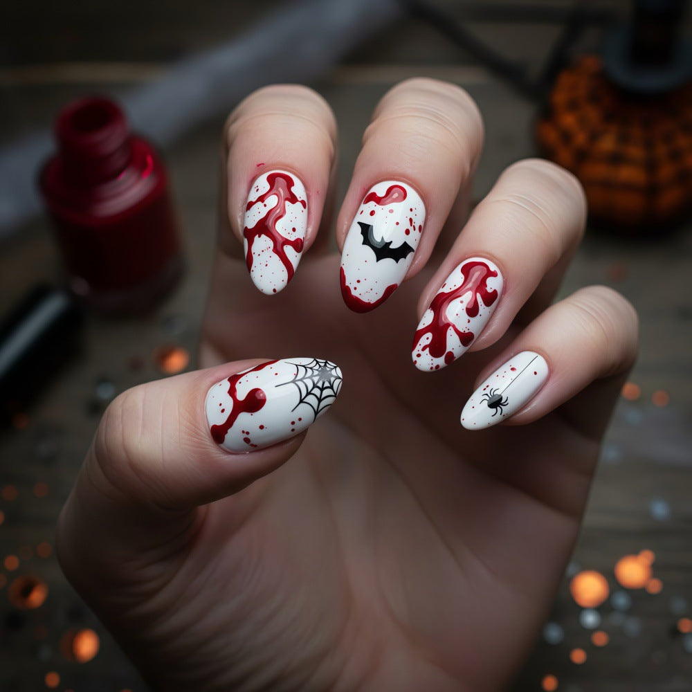 cavora Halloween Press-On Nails – Gothic Spooky Nail Art – Blood Drip reusable false nails
