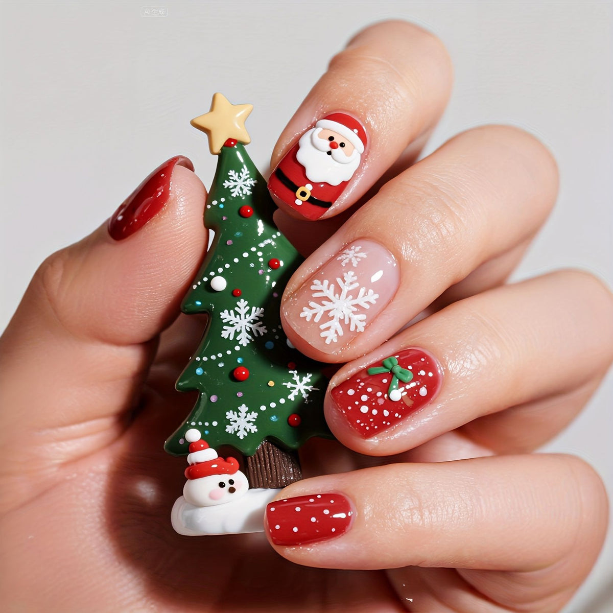 cavora Christmas Press-On Nails – Holiday Winter Nail Art – Colorful Christmas Tree reusable false nails