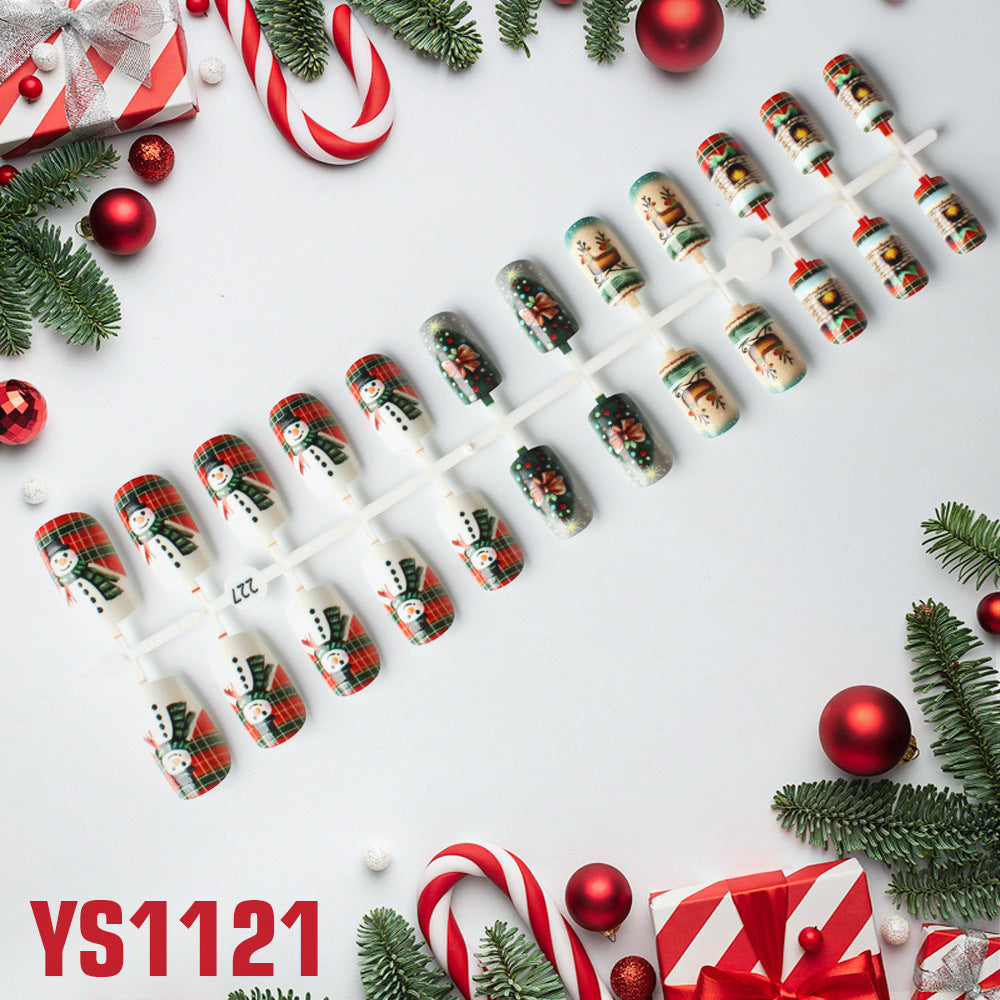 cavora Christmas Press-On Nails – Holiday Winter Nail Art – Snowman & Tree reusable false nails