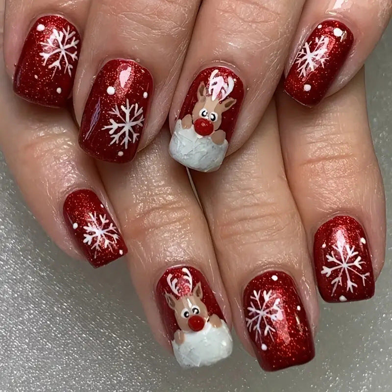 cavora Christmas Press-On Nails – Holiday Winter Nail Art – Reindeer reusable false nails
