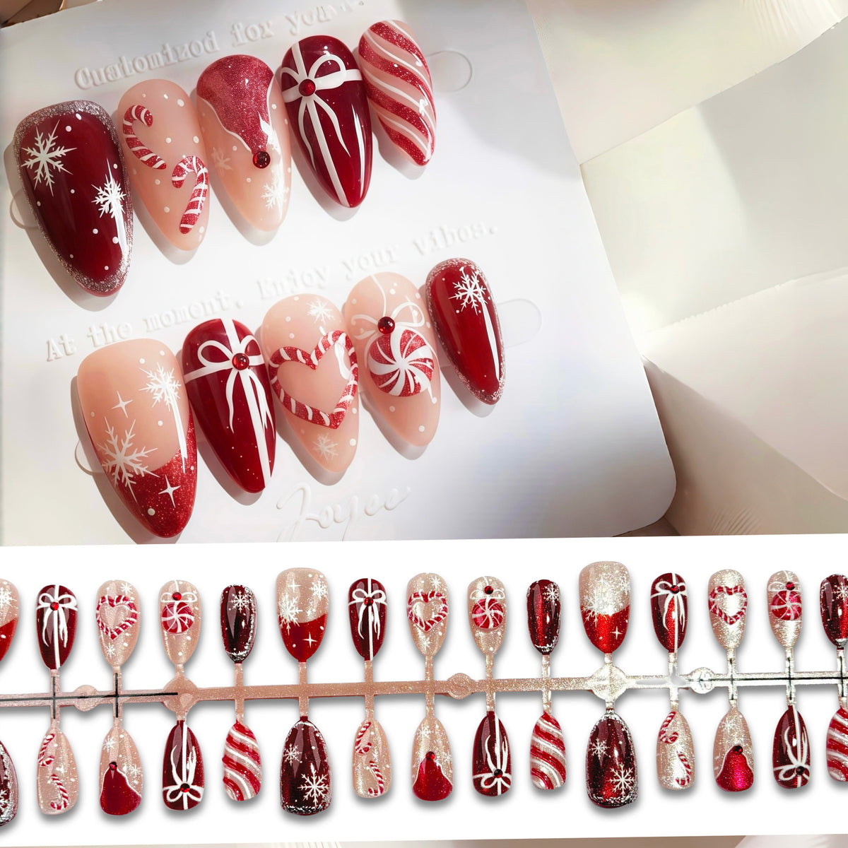 cavora Press-On Nails – Everyday Cat Eye Crystal & Glam Styles – Red Cat Eye reusable false nails