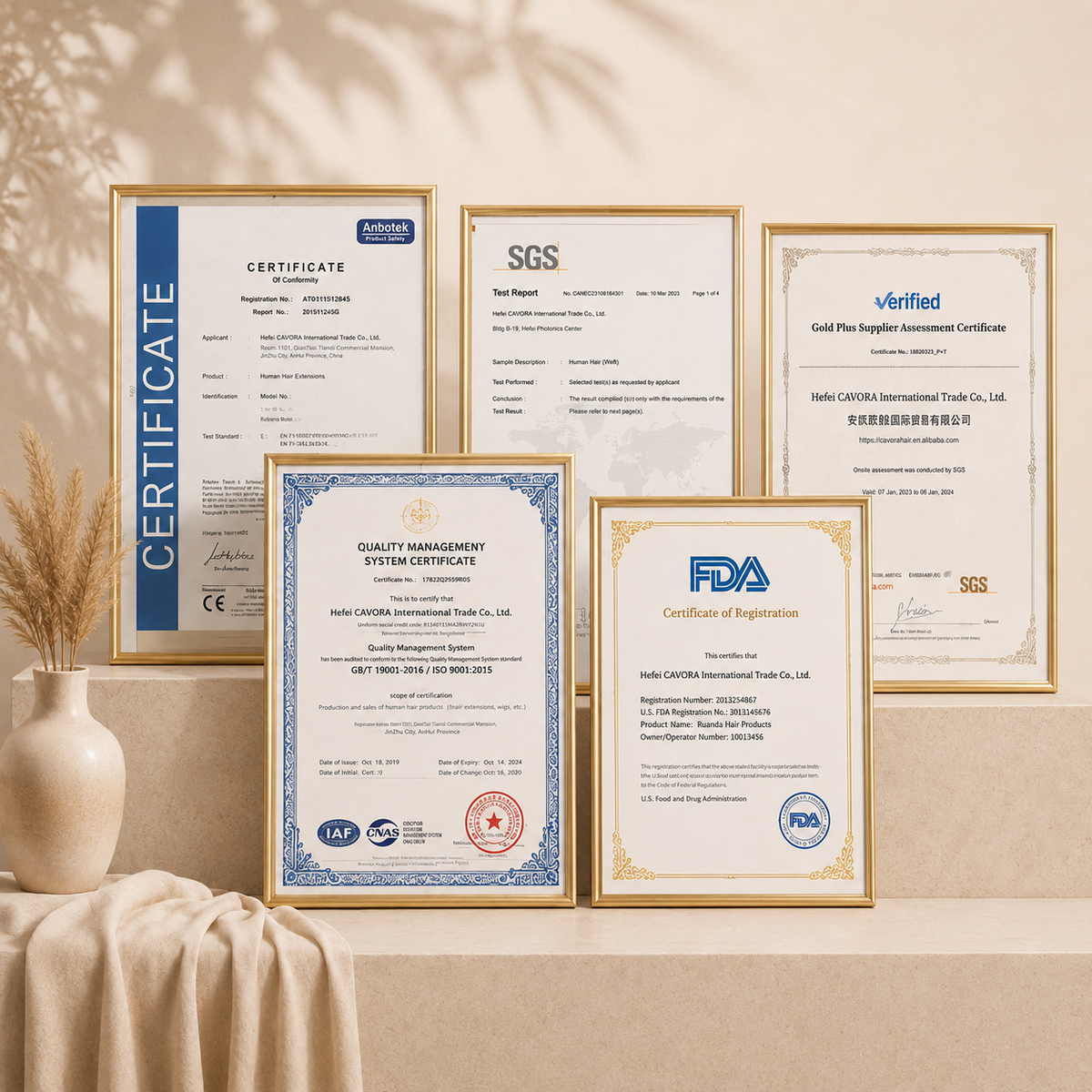 CAVORA human hair quality assurance and business certificates