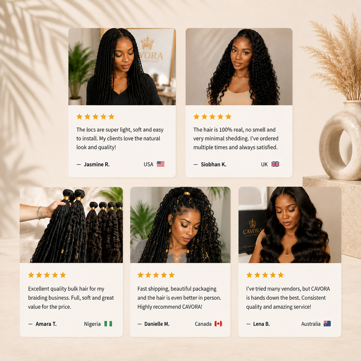 Customer reviews of CAVORA human hair products and wholesale service