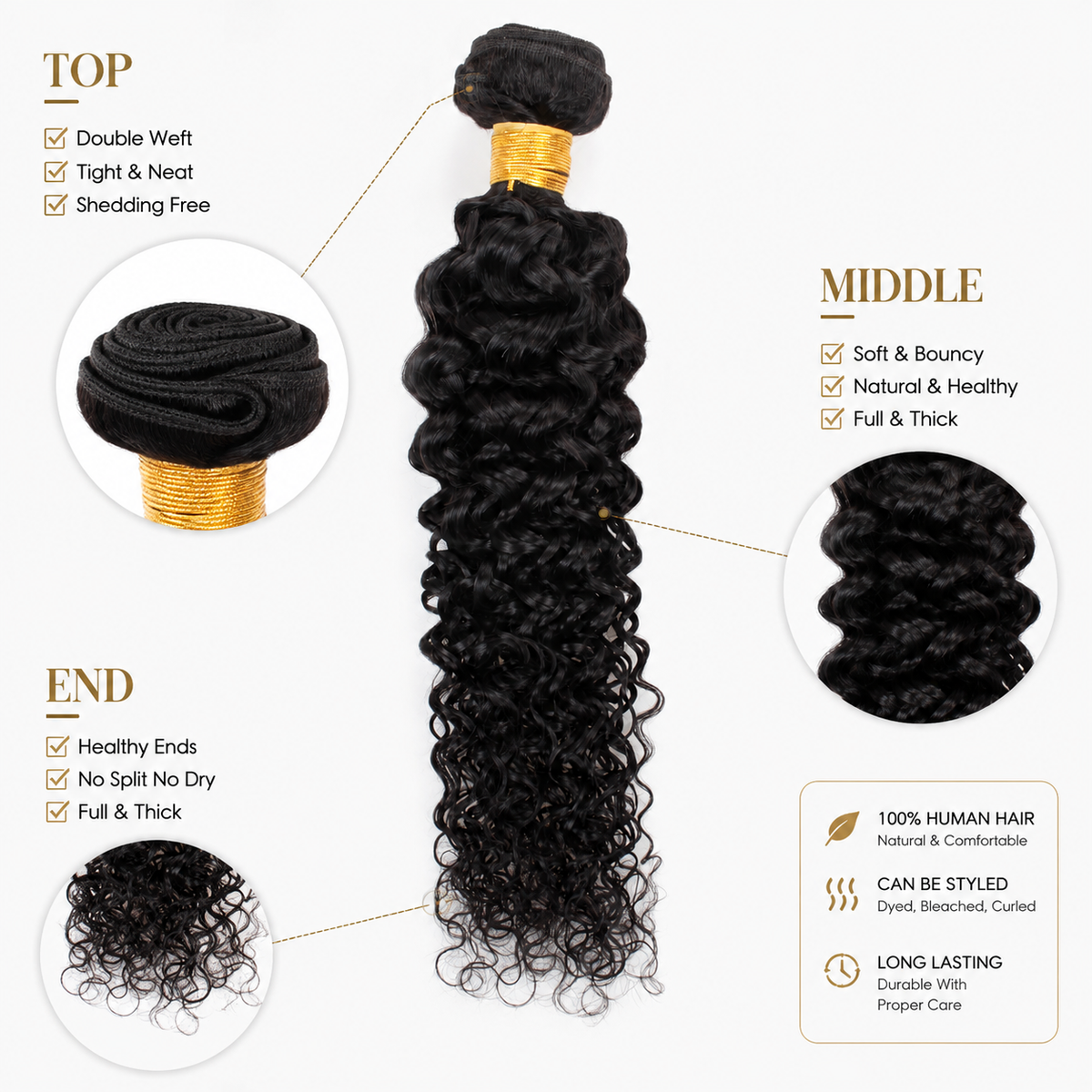 Deep wave human hair bundles for salon extensions