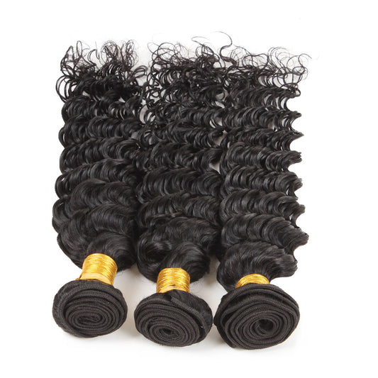 Deep wave human hair bundles with defined waves