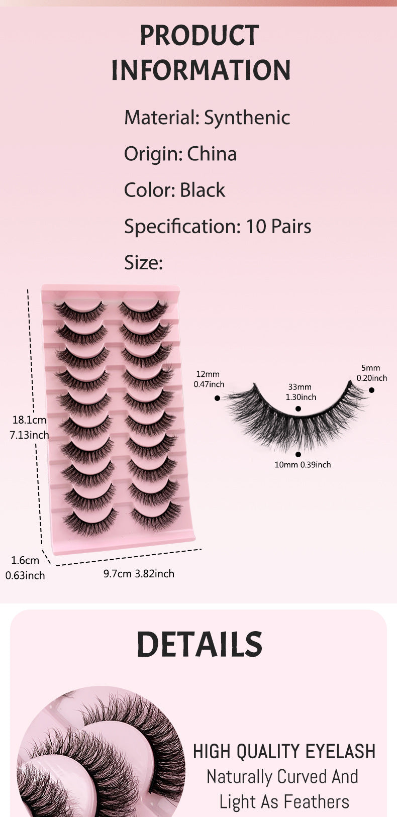 Full-band false eyelashes with 3D black stem