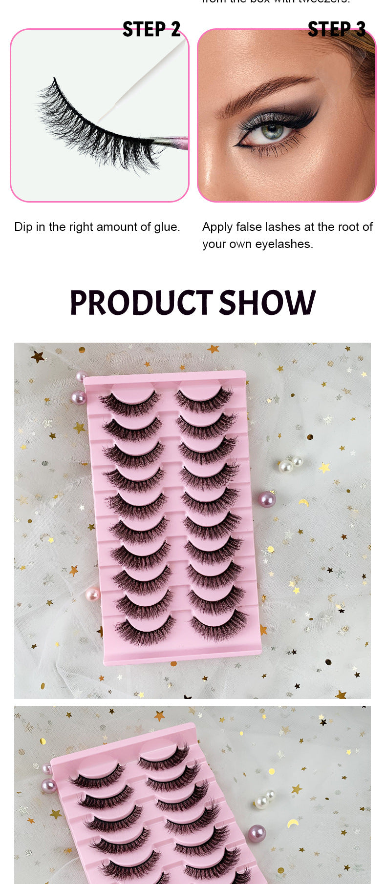 Glamorous strip lashes for women's eye makeup