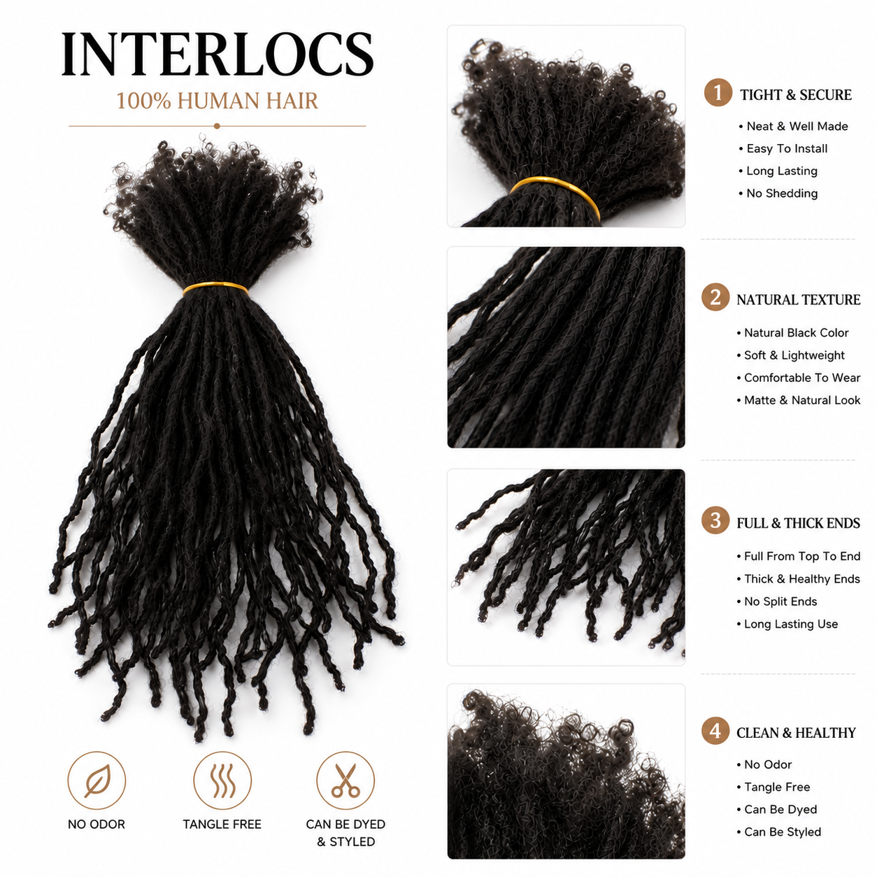 CAVORA Micro Human Hair Loc Extensions – 10 PCS - interlocs details