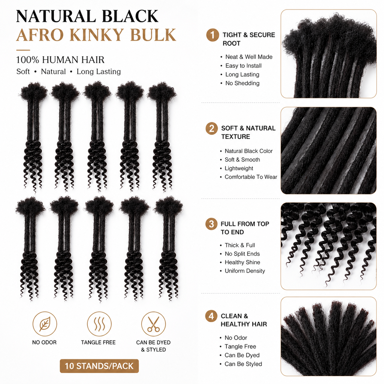 CAVORA Curly End Human Hair Loc Extensions – 10 PCS - locs with curly ends details
