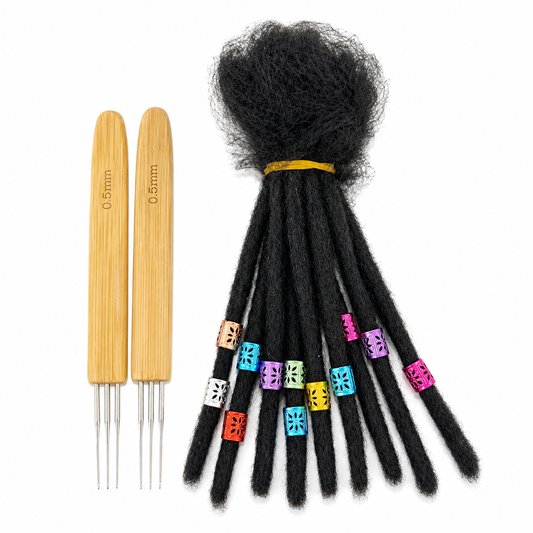 Natural dreadlocks with crochet hook for installation